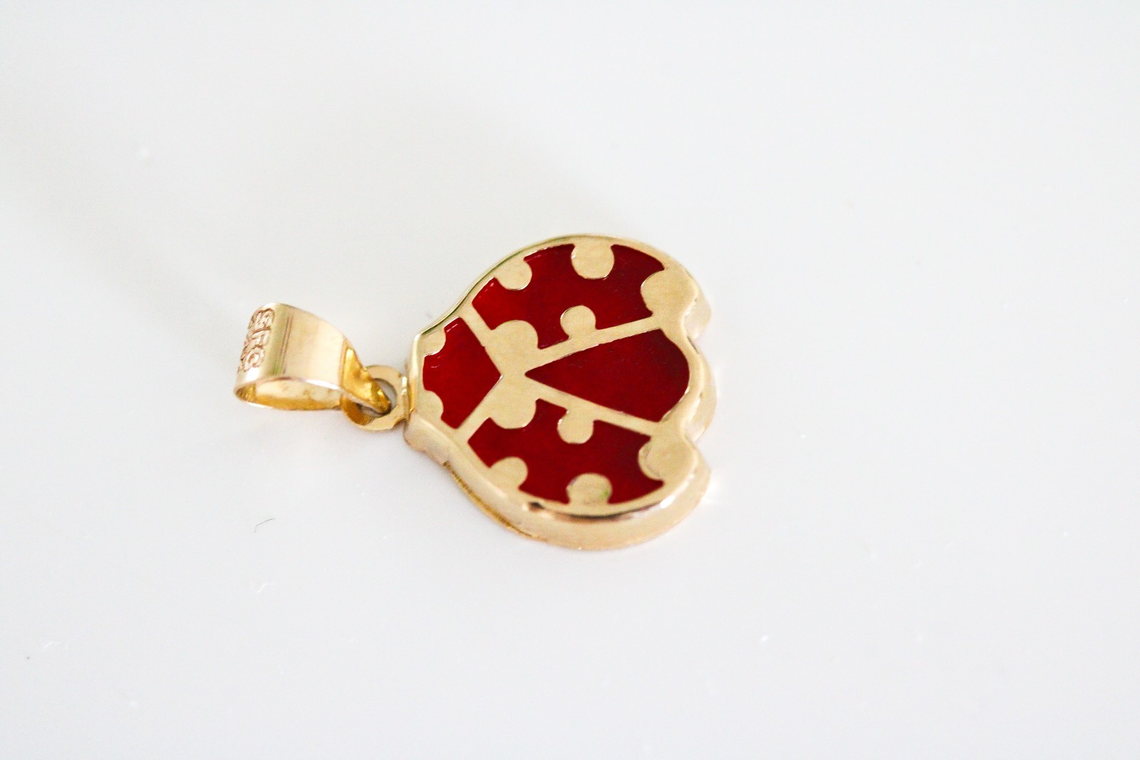 14k Solid Gold Red Lady Bug Pendant, Mini Lady Bug Charm, Red Enamel Necklace