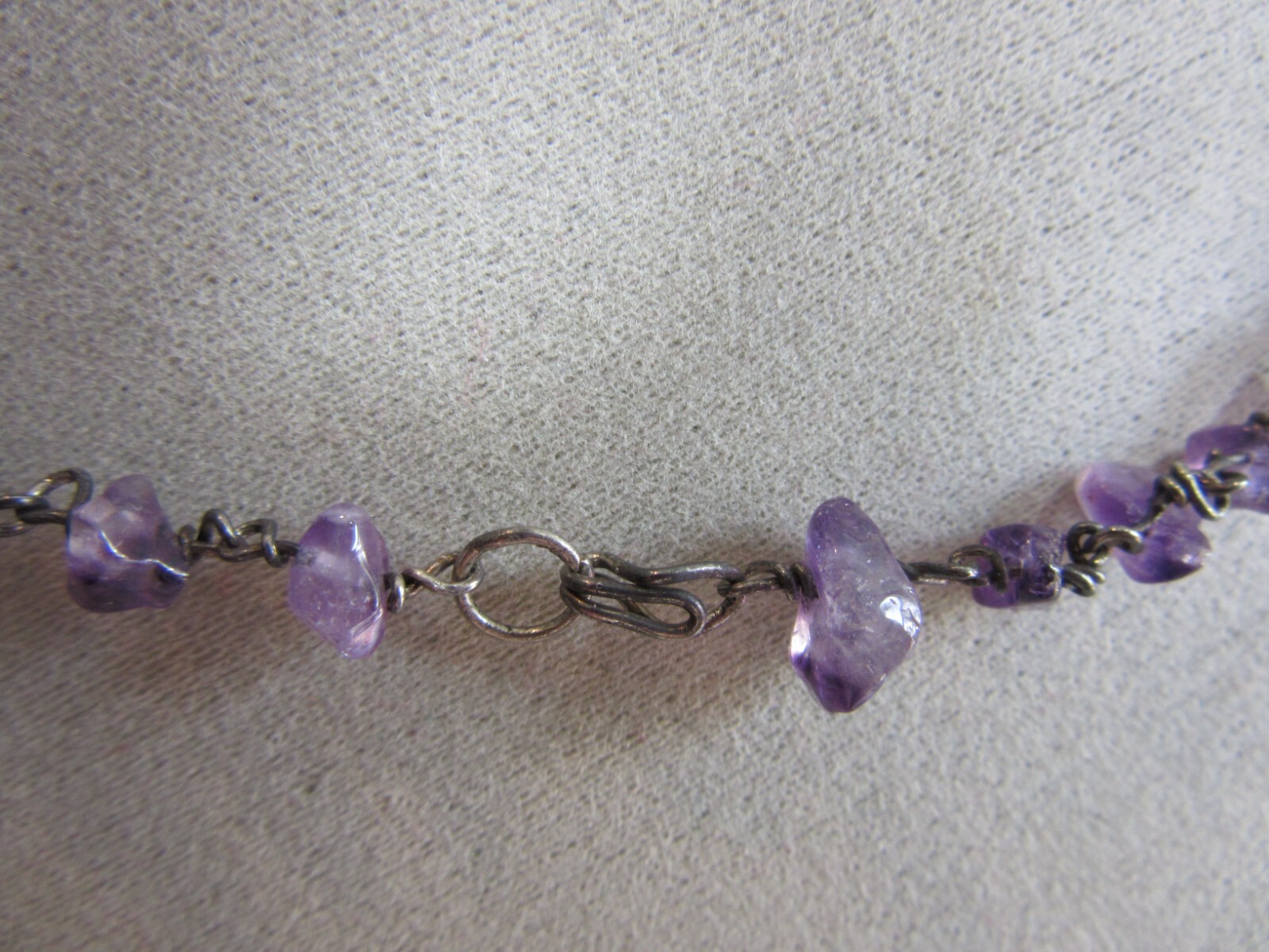 Wired Amethyst chips necklace with hook clasp – 18″ long