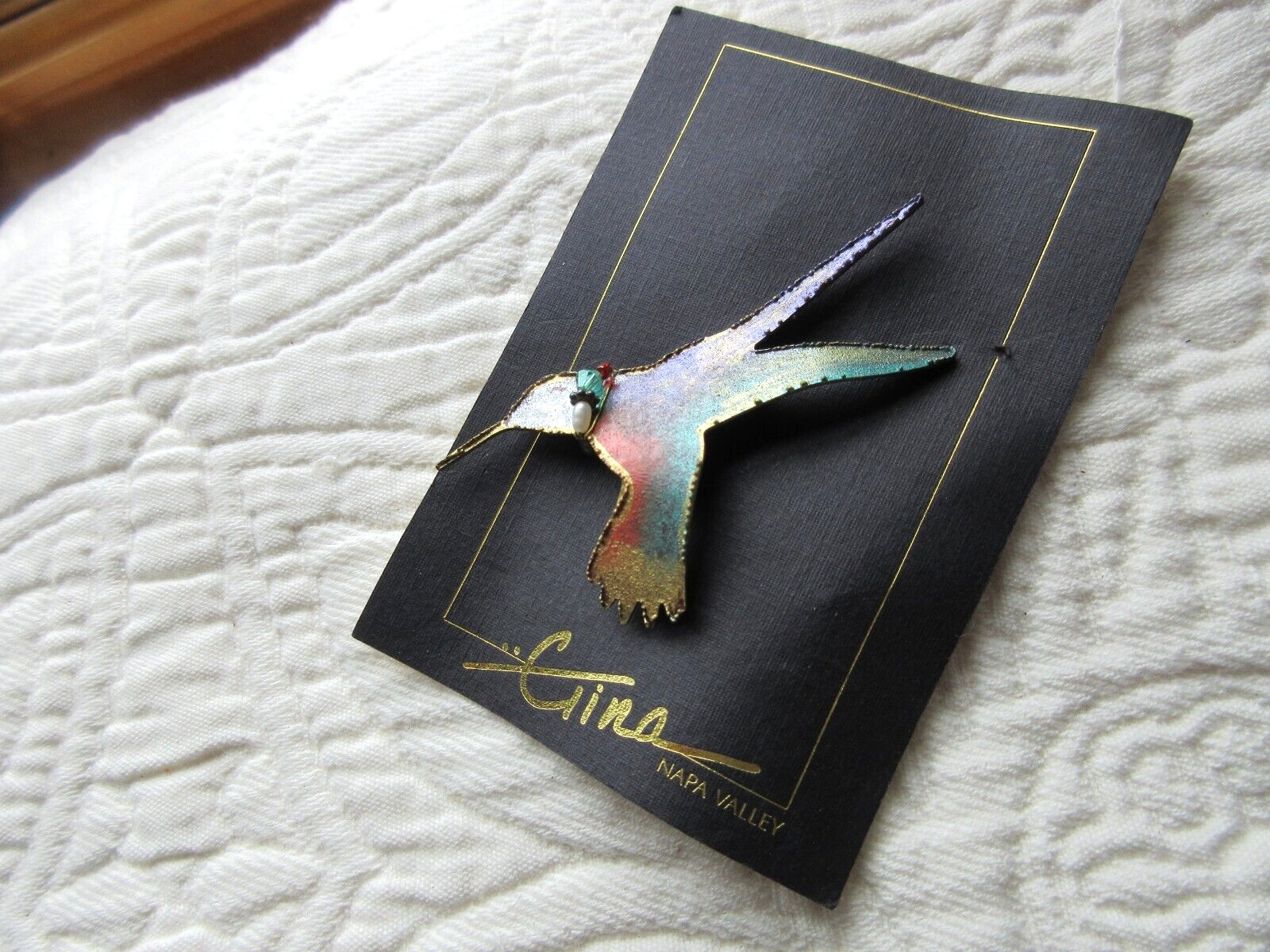GINA NAPA VALLEY HANDCRAFT HUMMINGBIRD SPONTANEITY PIN TIN BRASS WIRE BEADS NWT
