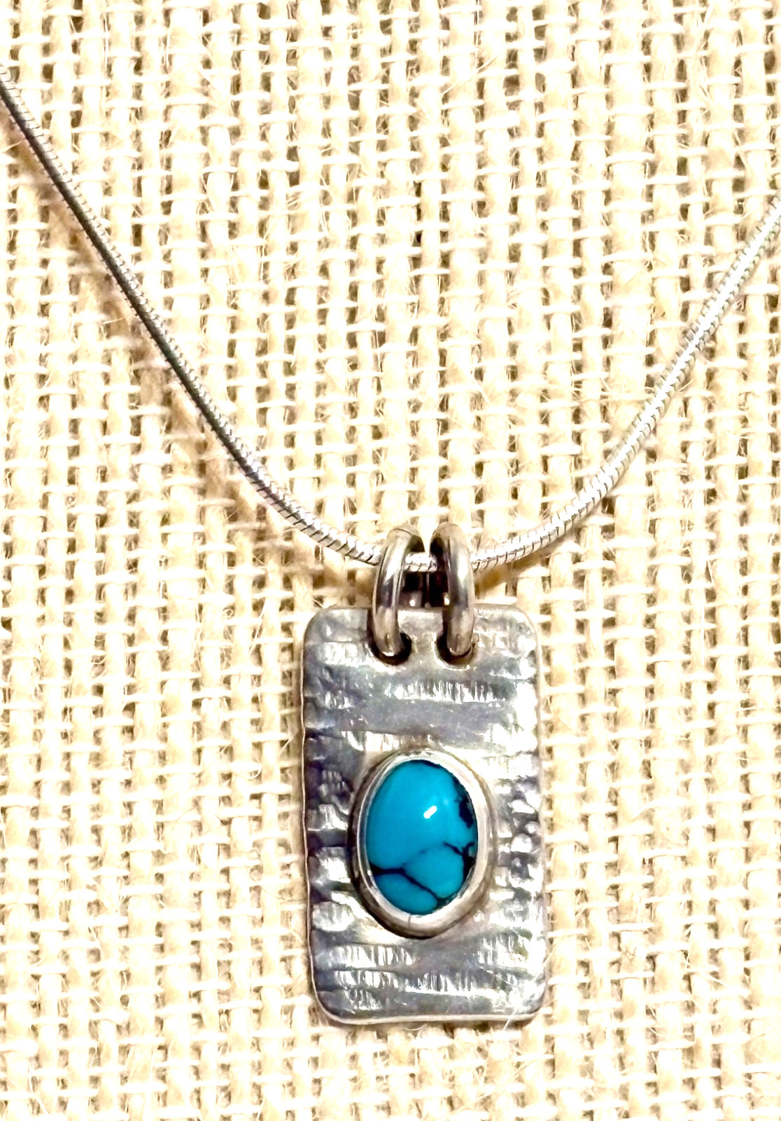 2022 RACHELLE DAVIS Handcrafted .999 Silver & Turquoise Pendant on .925 Chain