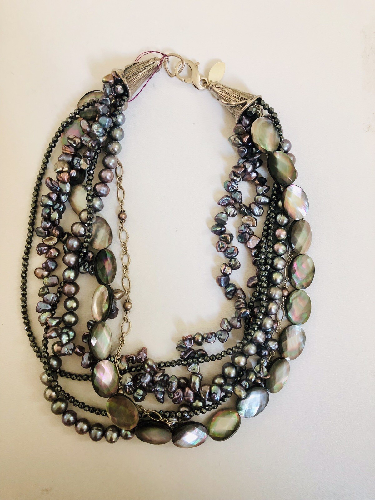 Echo Of The Dreamer/ Mars And Valentine, Silver Black, ￼Multi strand necklace