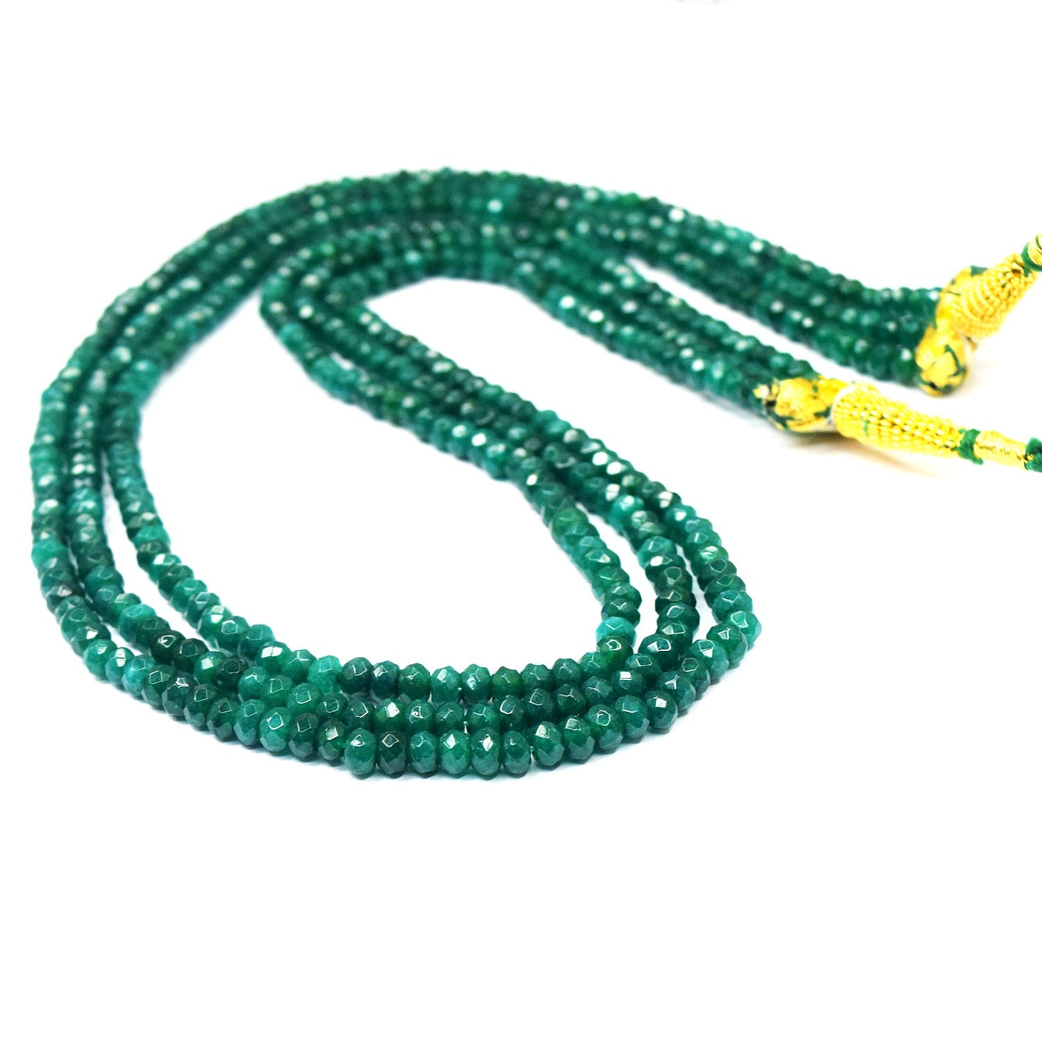 Artisian 3 Strand Green Onyx Faceted 215.00 Cts Necklace Jewelery RK 40 AZ111