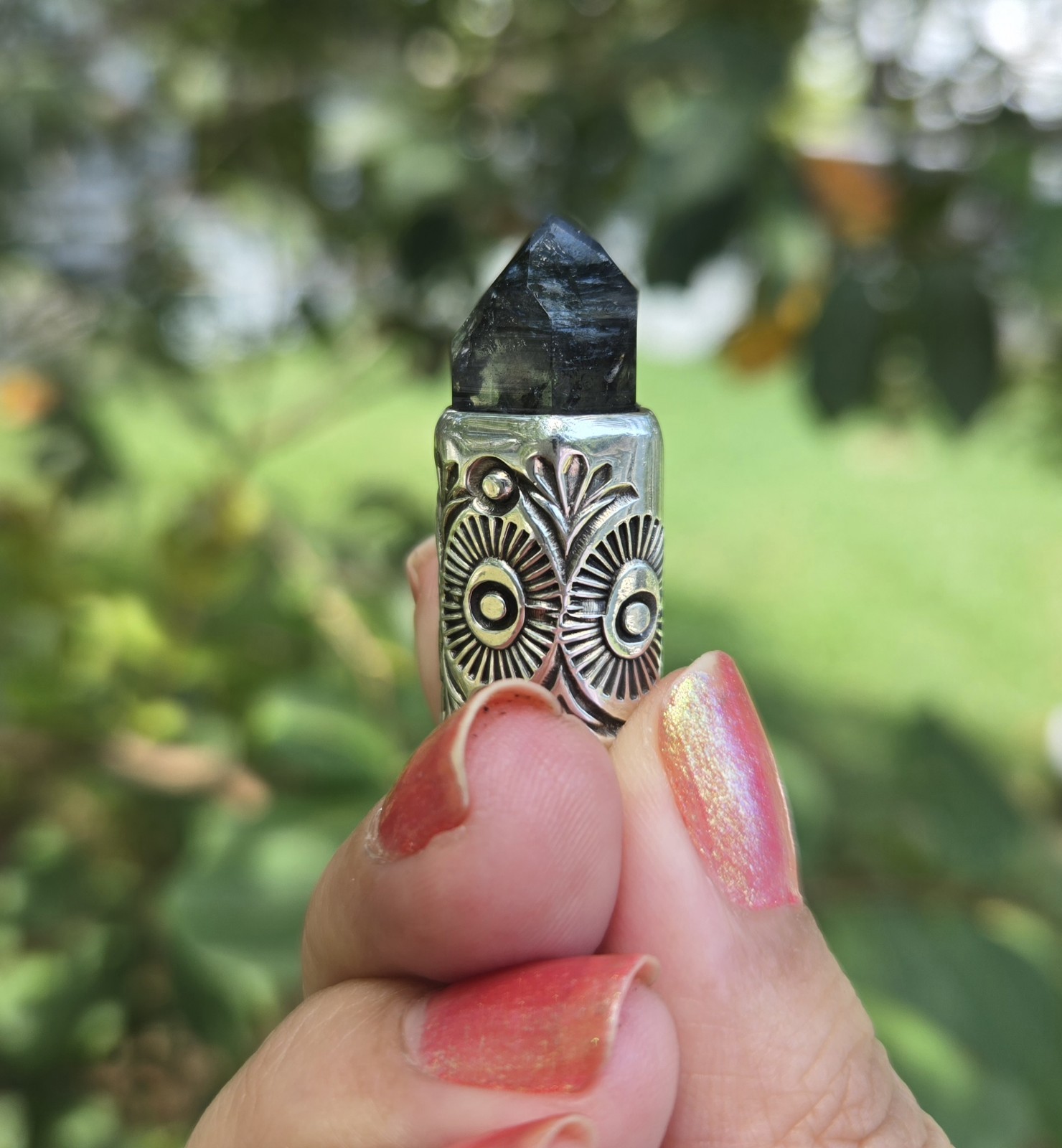 Numi Olive Tibetan Quartz Talisman Pendant Artisan OOAK Handmade