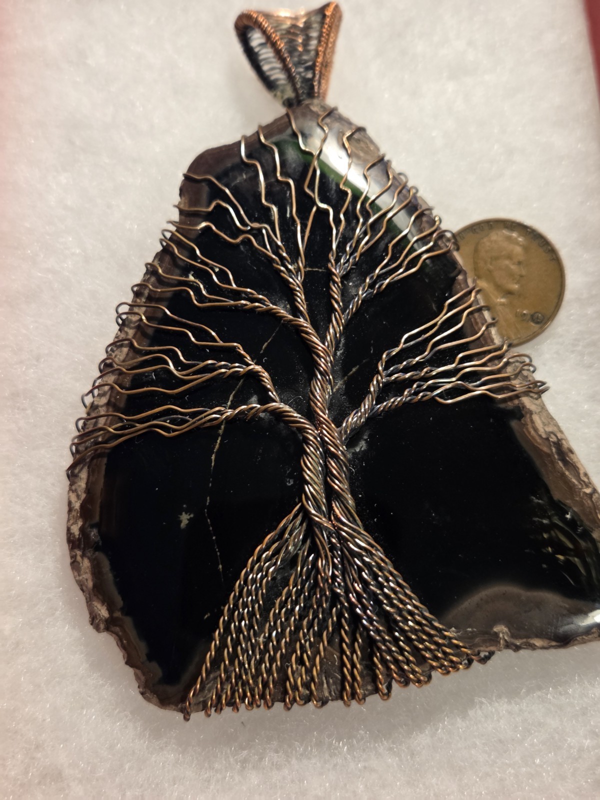 4 Inch Obsidian Tree Of Life Wrapped In Copper