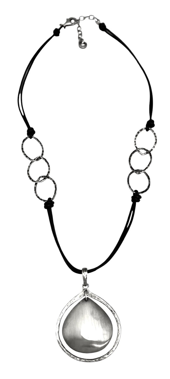 SILPADA Sterling Silver Hammered Frame HALO Black Leather Necklace~#N1440~w/BOX!