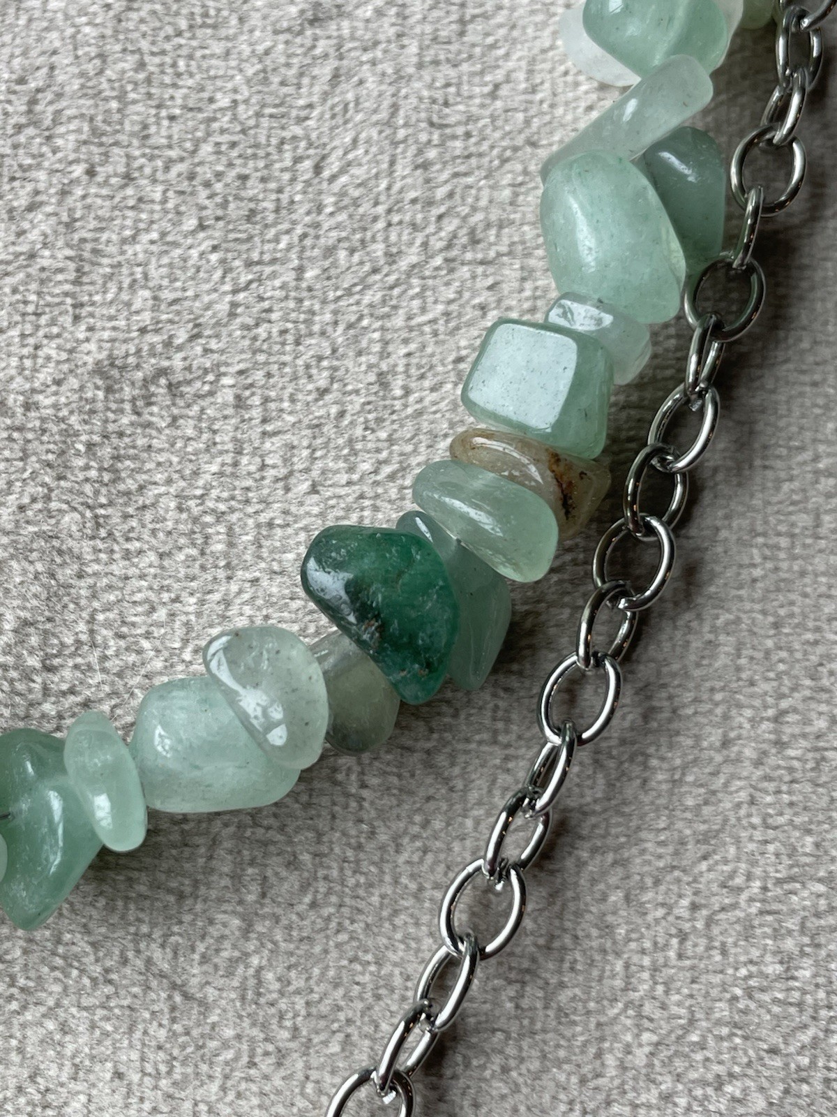 GREEN AVENTURINE Chips Beaded Necklace Starfish Silver Tone Set Of 2 Unisex