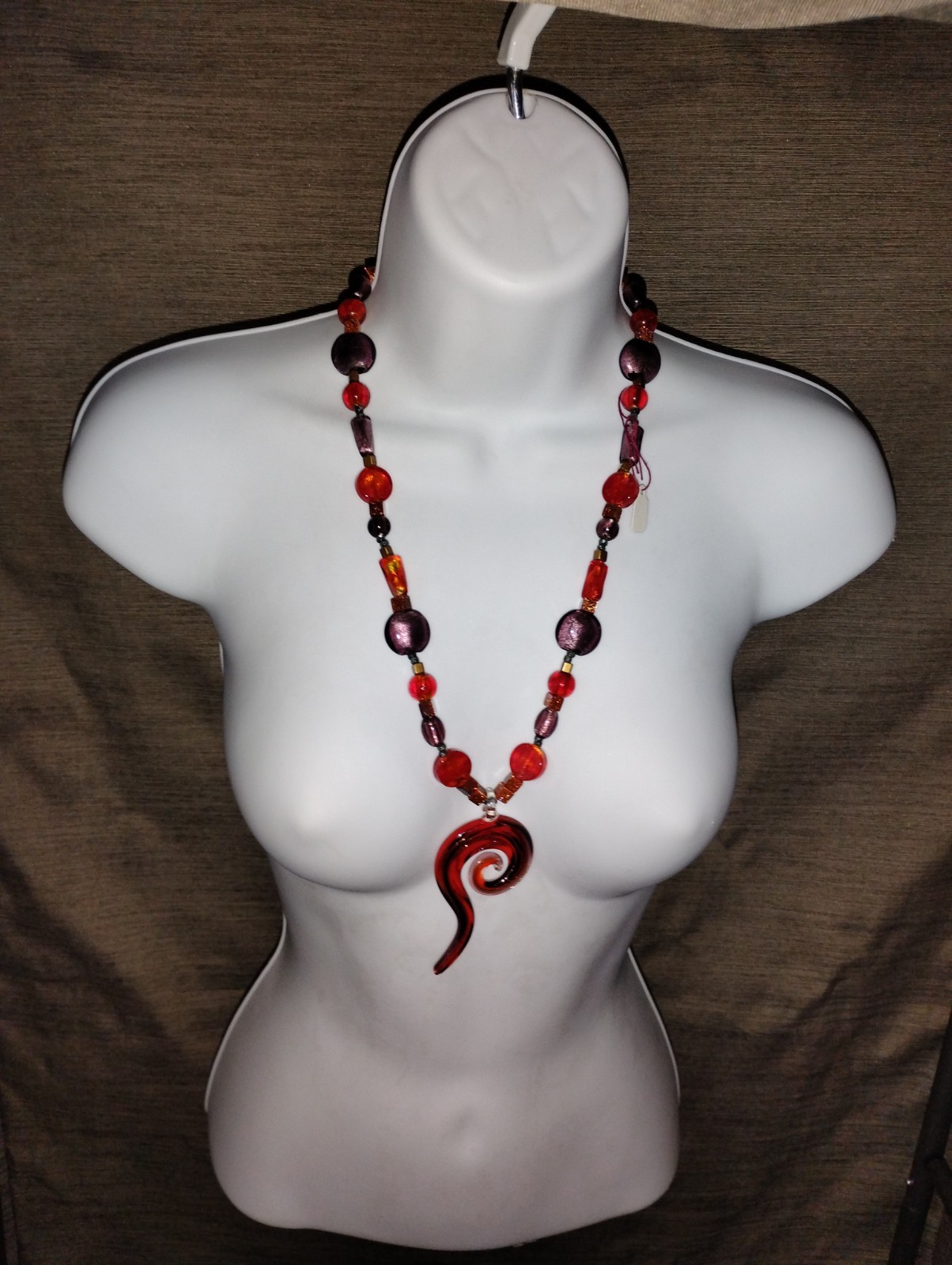 Hand Blown Glass Bead 16 to 18 Inch Necklace Swirl Pendant Multicolor Vtg 🔥🔥