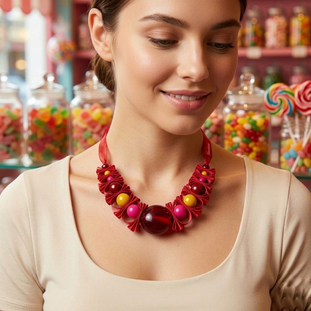 Dopaminecore Tagua Wrapped Nuts Candy Colors Kidcore Bold Necklace