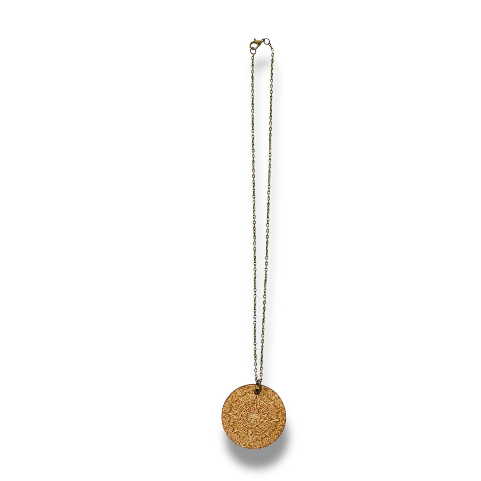 Necklace – Mayan Calendar with Bronze, Silver, or Gold chain – Birch Wood