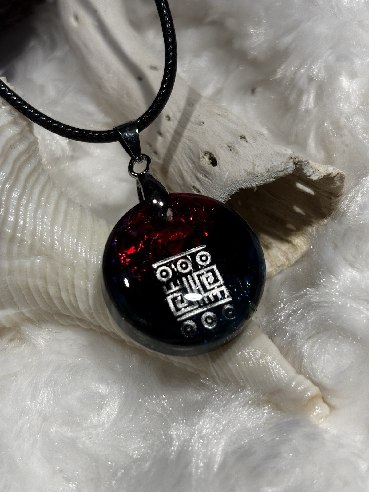 Handcrafted 2 Sided Resin Pendant Reversible Pendant Waxed Linen Cord 18” To 20”