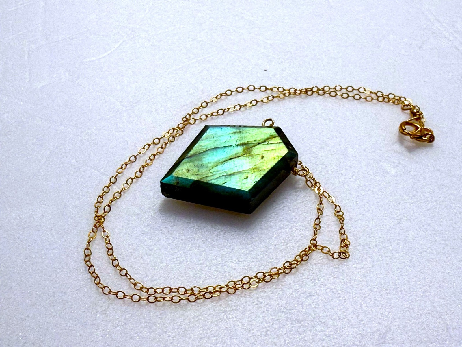 Large Labradorite 30x25mm Shield Pendant Necklace 16 Inch 14k Gold Filled chain!