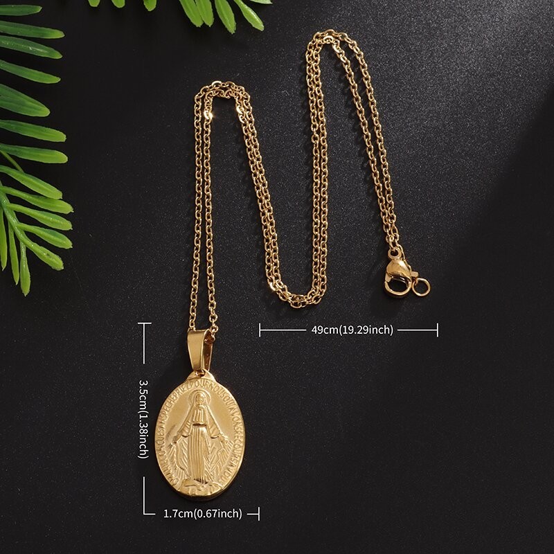 Our Lady of Guadalupe Medal Pendant Stainless Steel Virgin Mary Necklace Women