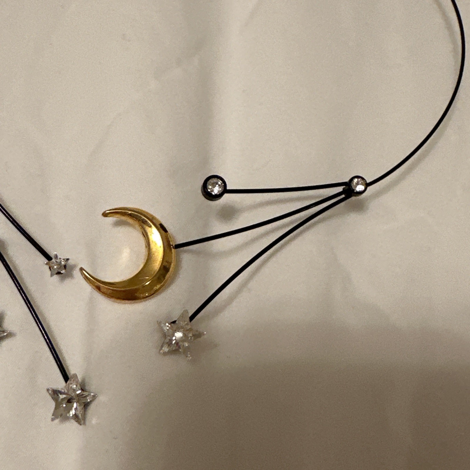 Kristina Collection White Stars Gold Moon Black Memory Wire Necklace NWOT