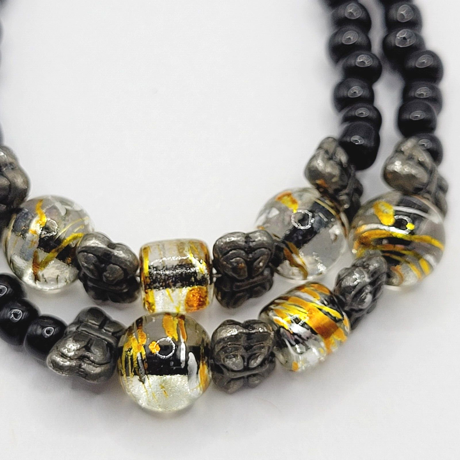 Handcrafted Art Glass Splatter Bead w Black Silver Tone ID Badge Holder Necklace