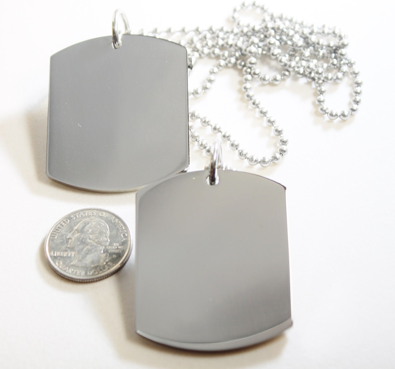 STAINLESS STEEL PENDANT 2 X LARGE DOG TAG SOLID STAINLESS STEEL MILITARY STYLE