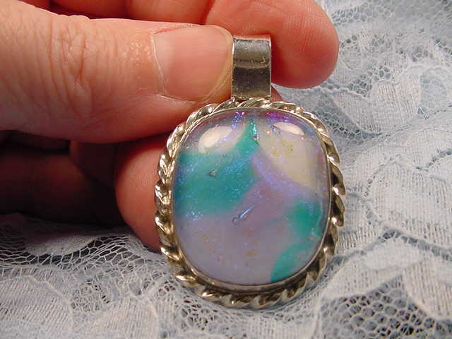 (#D-224) DICHROIC Fused GLASS SILVER Pendant WHITE BLUE PURPLE