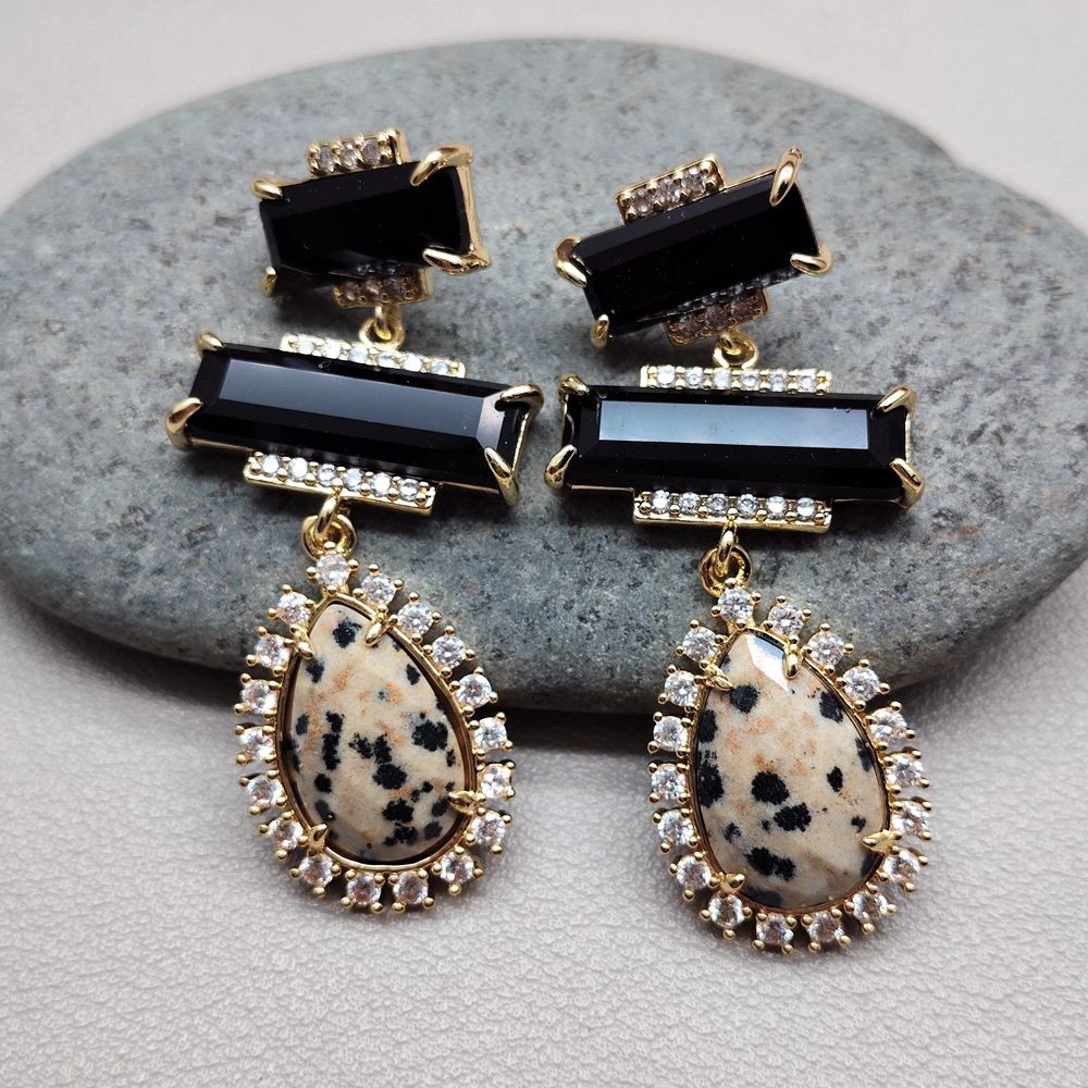 Fashion Women Earrings Teardrop Jasper Onyx Dangling Earrings Unique Jewelry