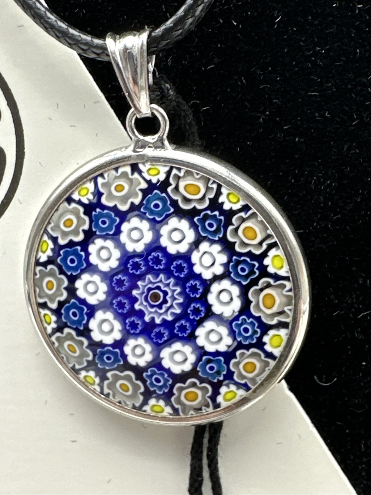 Murano Glass Pendant Necklace 25mm Venetian Clear Art Jewelry (MZ-13)