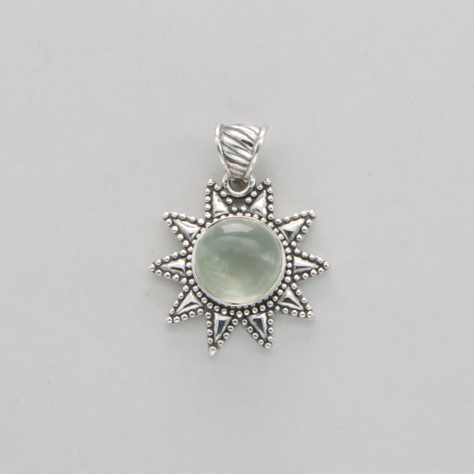 925 Sterling Silver Green Prehnite Sun Star Pendant – Pendantif Prehnite soleil