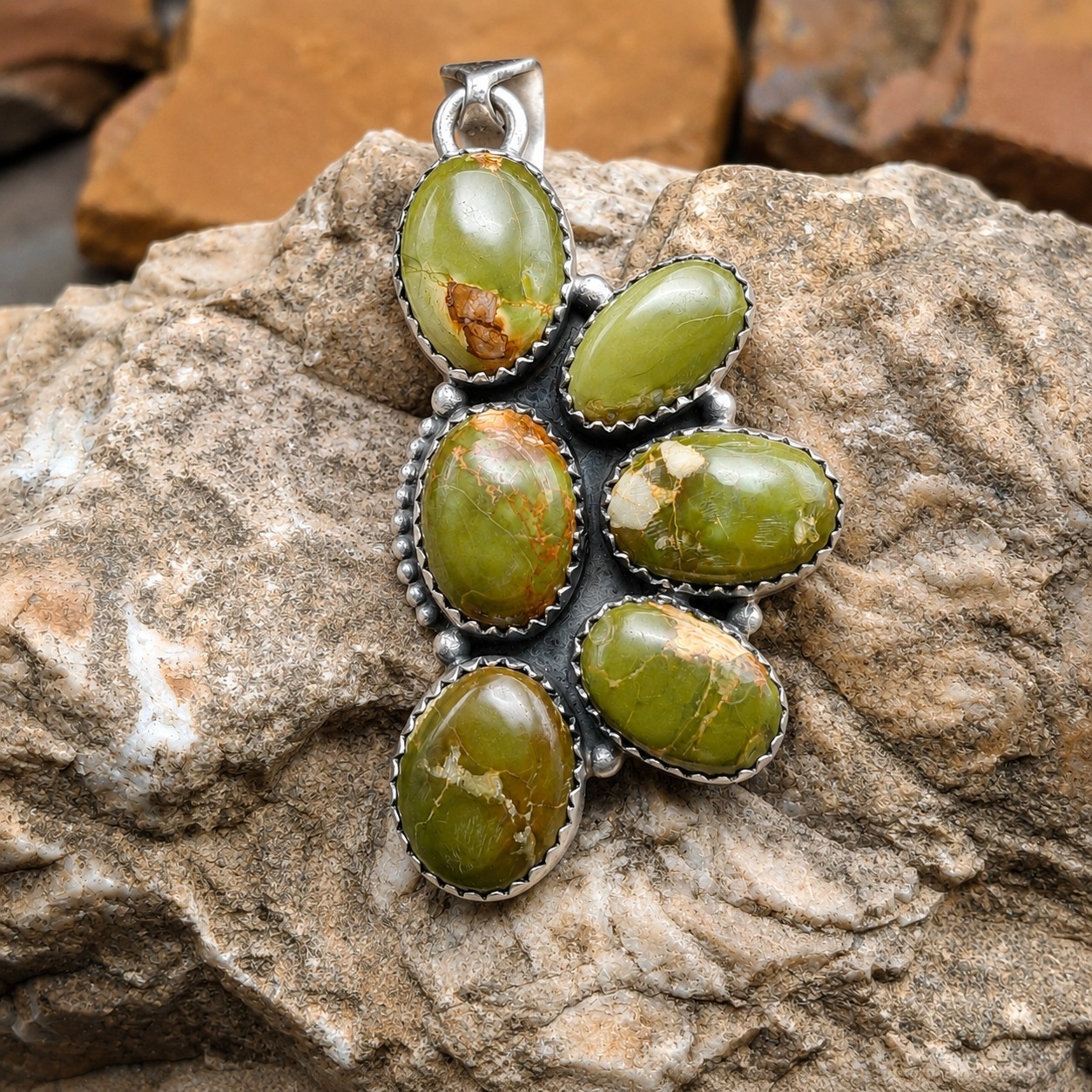 Royston Turquoise Sterling Silver Cluster Pendant Southwestern Native Style