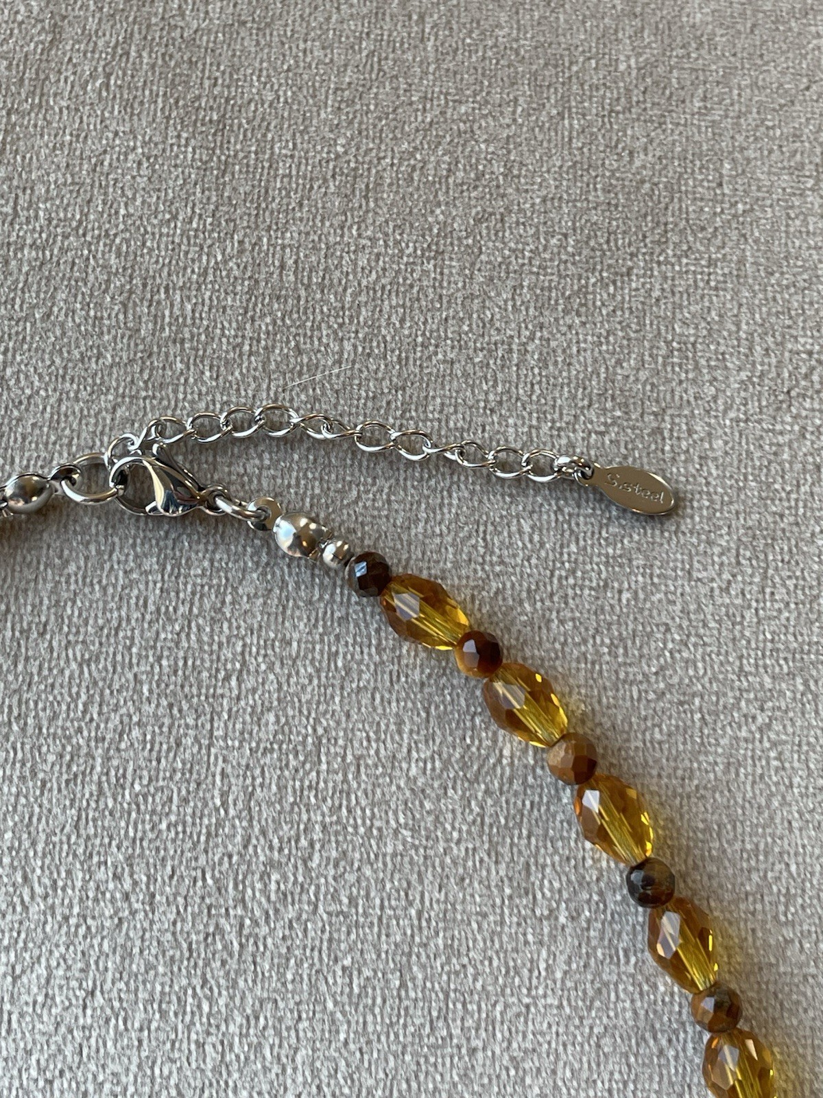 AMBER BROWN FACETED Crystal Glass TIGER’s Eye Beads Choker Necklace 16.5”