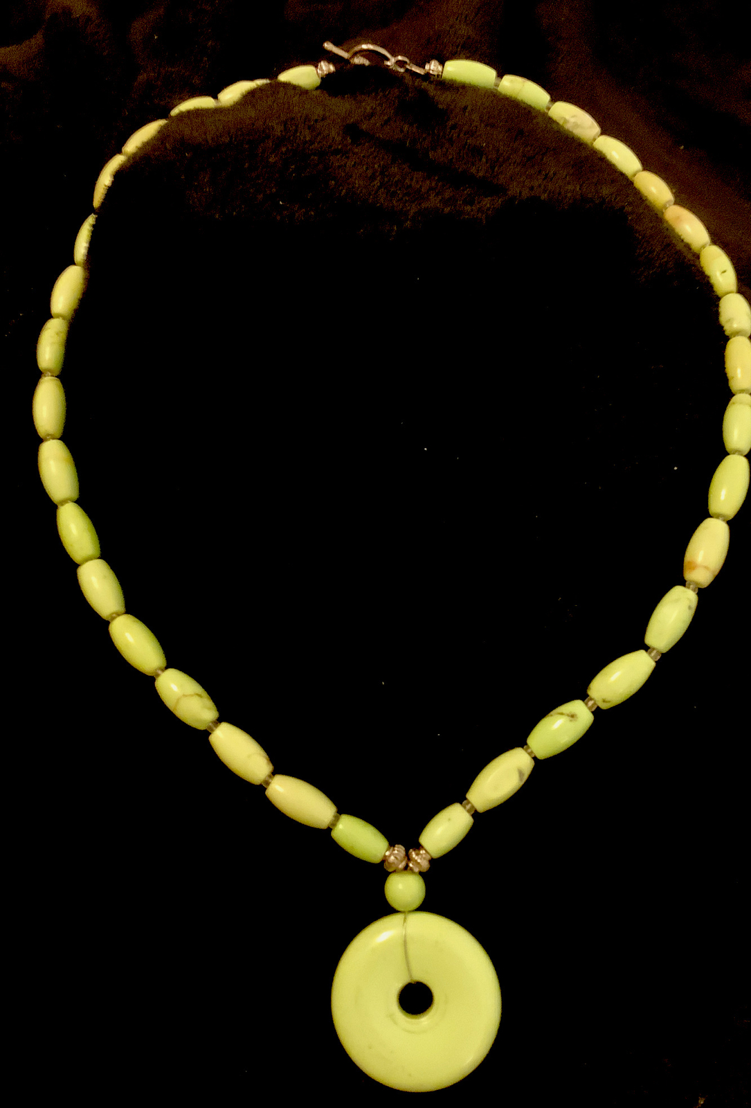Green Howlite Circle Pendant Unique 19 Inch Necklace By Dezigns By Zetroc