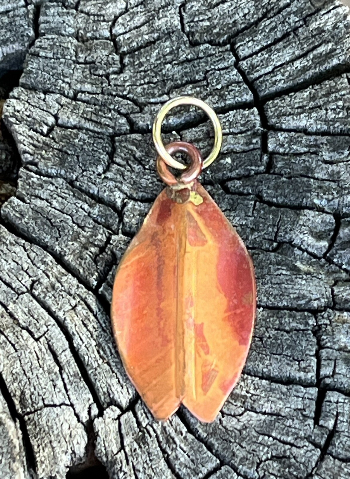Handmade Copper Leaf Pendant With Gold Filled Bail