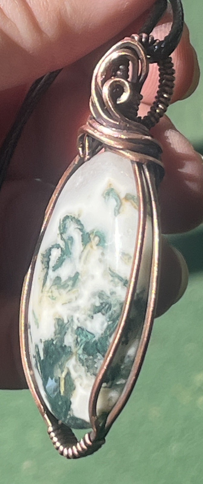 Tree Moss Agate~ Handmade Copper wire wrapped pendant jewelry 12y