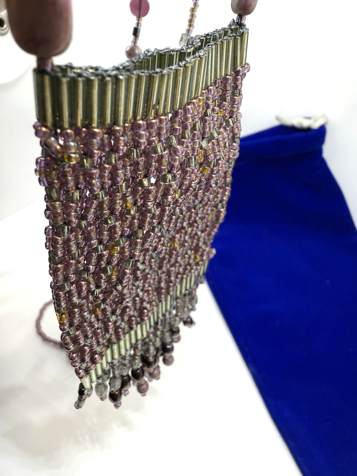 Bead Embroidery Fringe Iridescent Purple Necklace Handmade