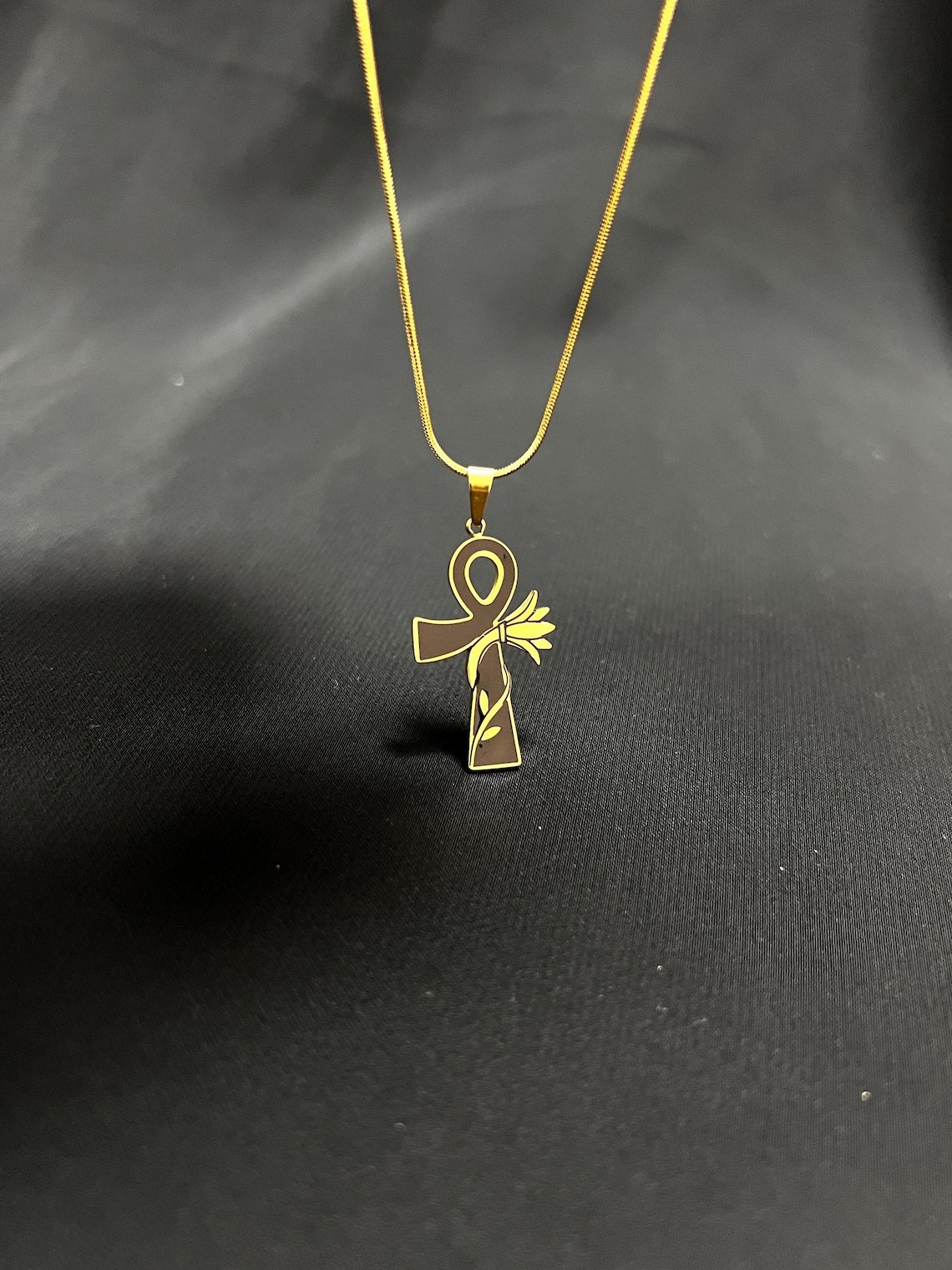 Black Ankh Necklace Egyptian Lotus Cross Made In Egypt