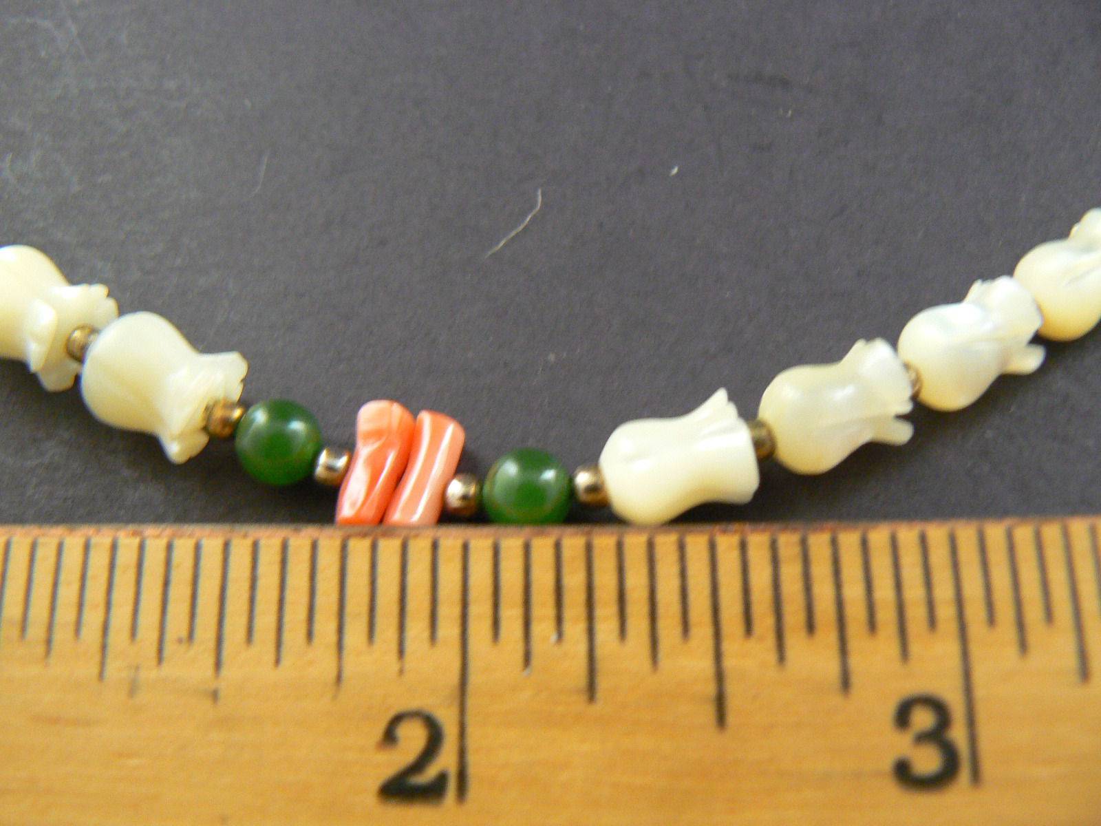 Vintage Necklace Carved Flower Tulip Lily of Valley White Green Coral Color A1-6