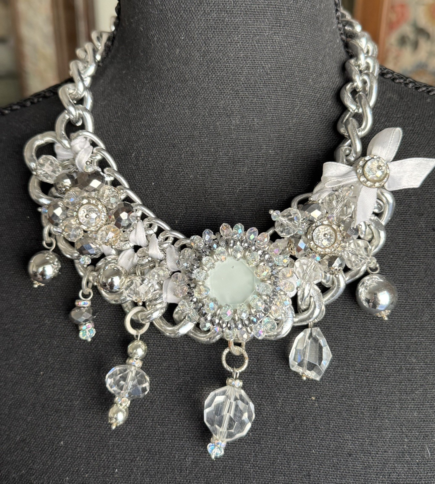 SF Design Institute Multi Media Crystal Statement Runway Glamour Necklace