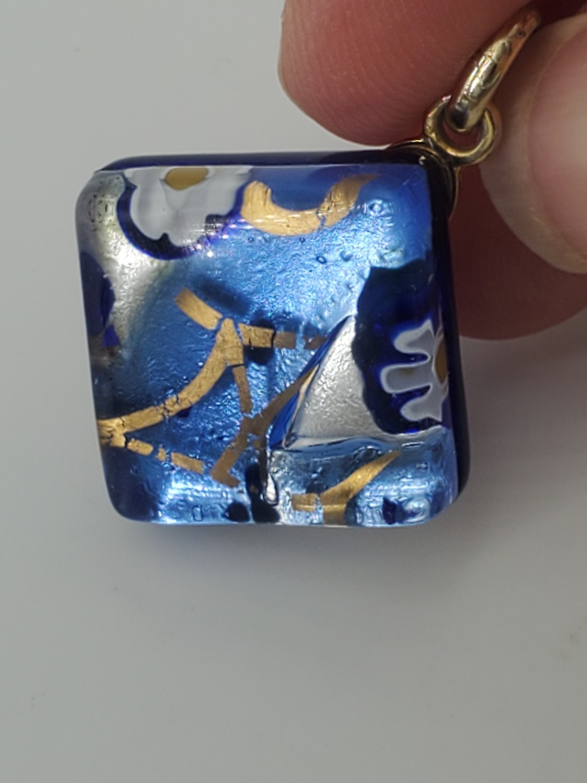 Murano Glass PENDANT Jewelry Blue Gold White Made In Italy Guaranteed Authentic