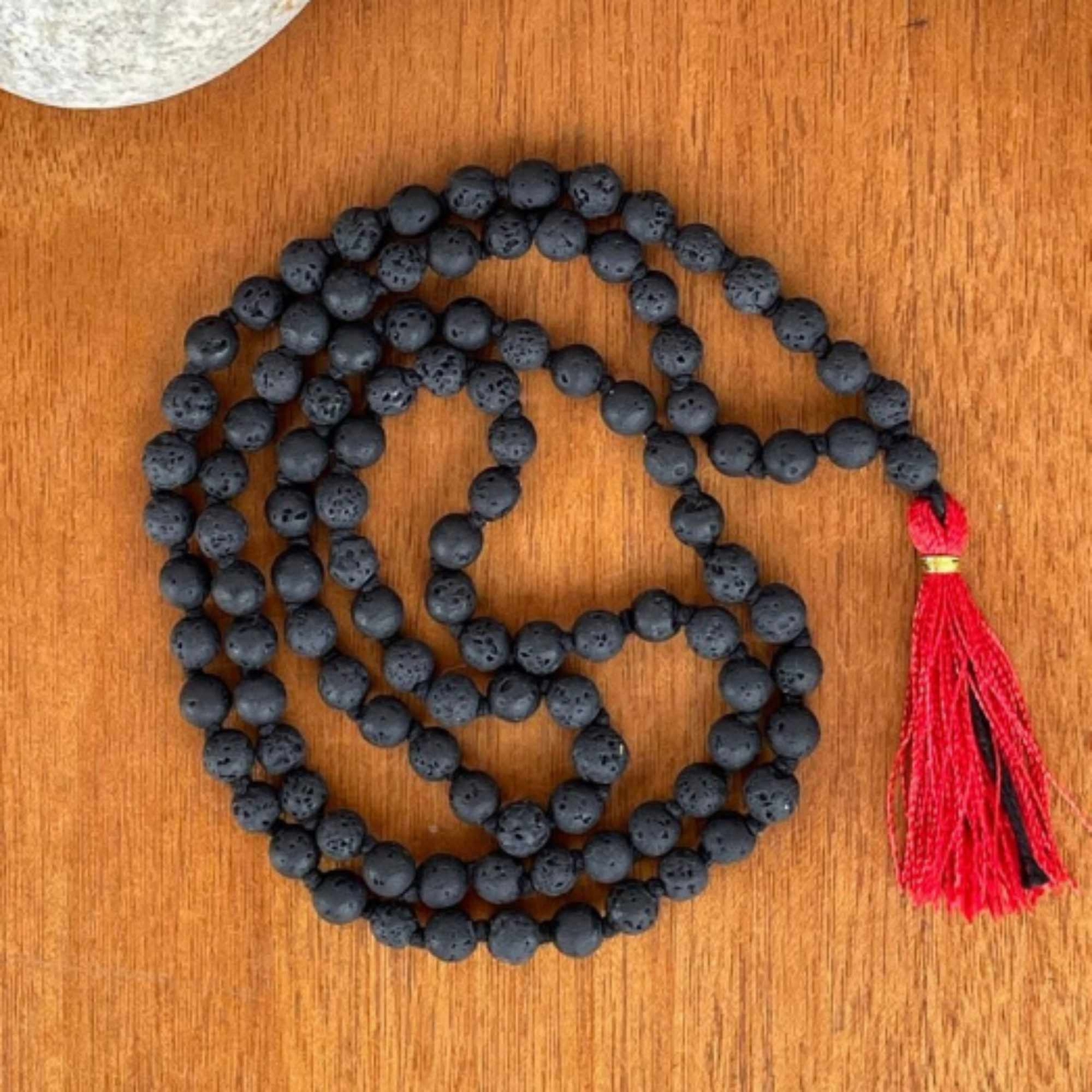 8mm Natural knot black lava gemstone beads necklace Yoga Energy men mala