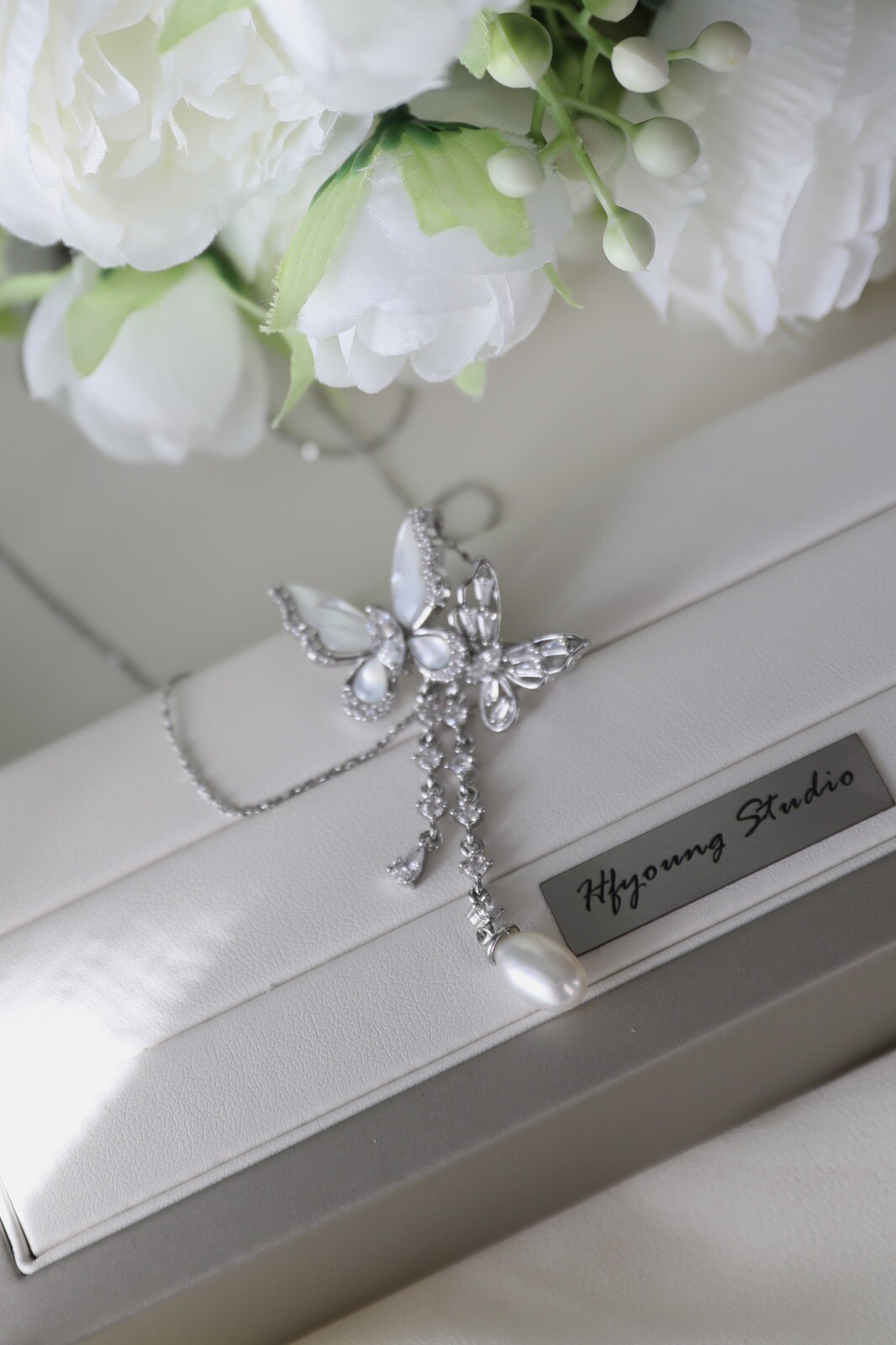 Silver Double Butterfly Freshwater Pearl Brooch And Convertible To Necklace