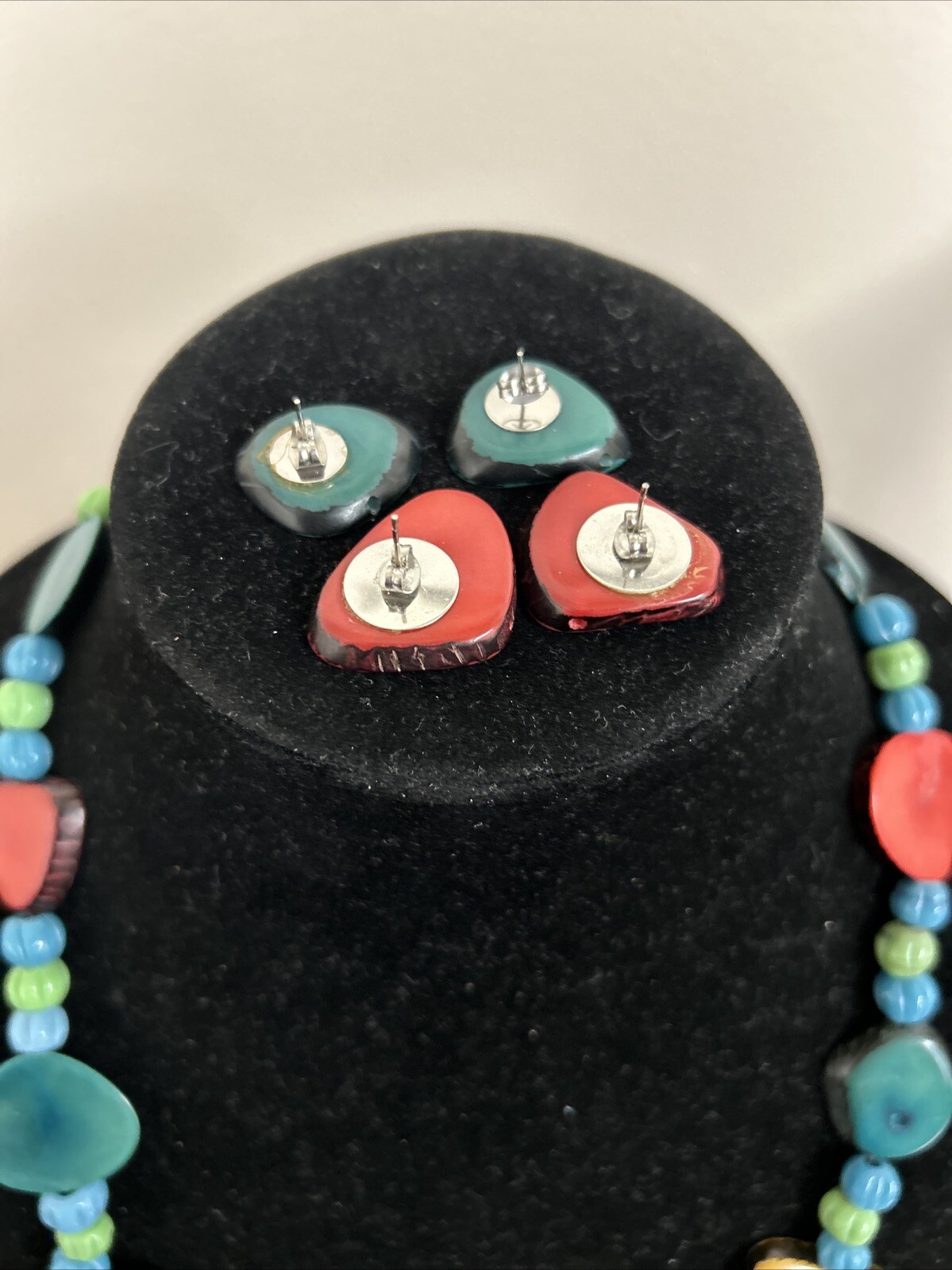 Tagua Nut Necklace Set, 2 Earrings, Multicolor, Artisan Handmade In Ecuador