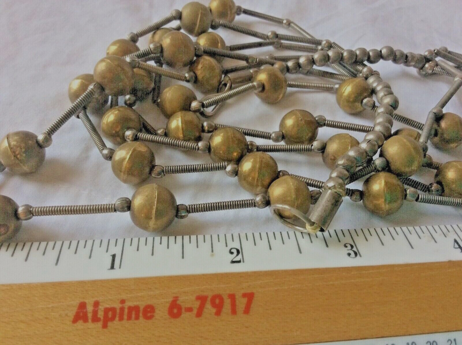 Vintage Pot Metal Trench Art beaded two tone coil bar multilayer necklace