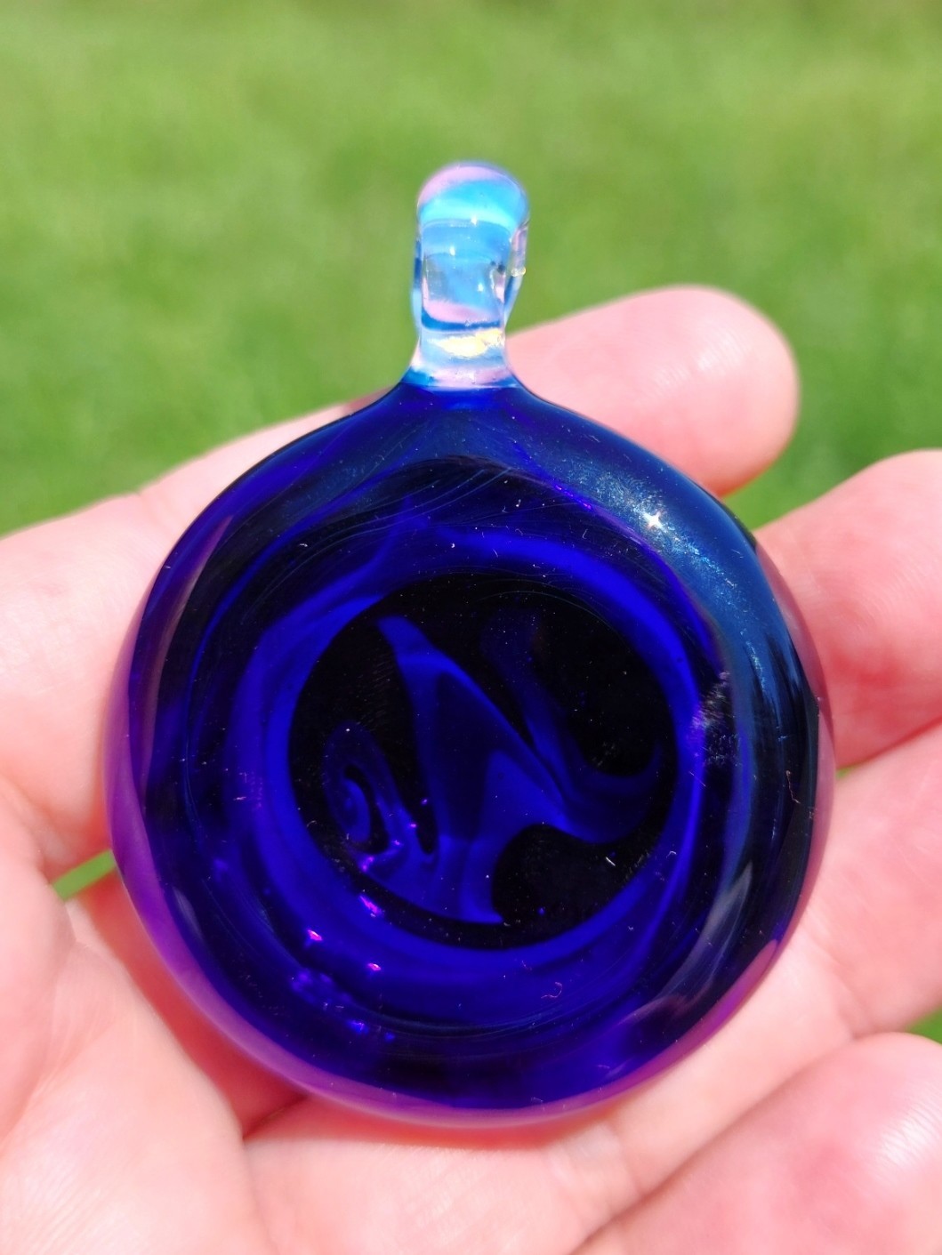 Fire & Ice Linework HandBlown Glass Pendant Focal Bead USA Made