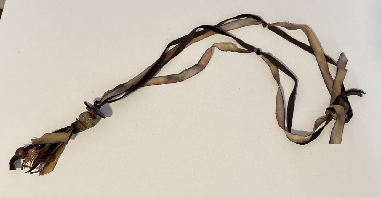 Artisan Silk Ribbon Necklace Ceramic Glass Beads Boho Statement 32”L 20” Drop