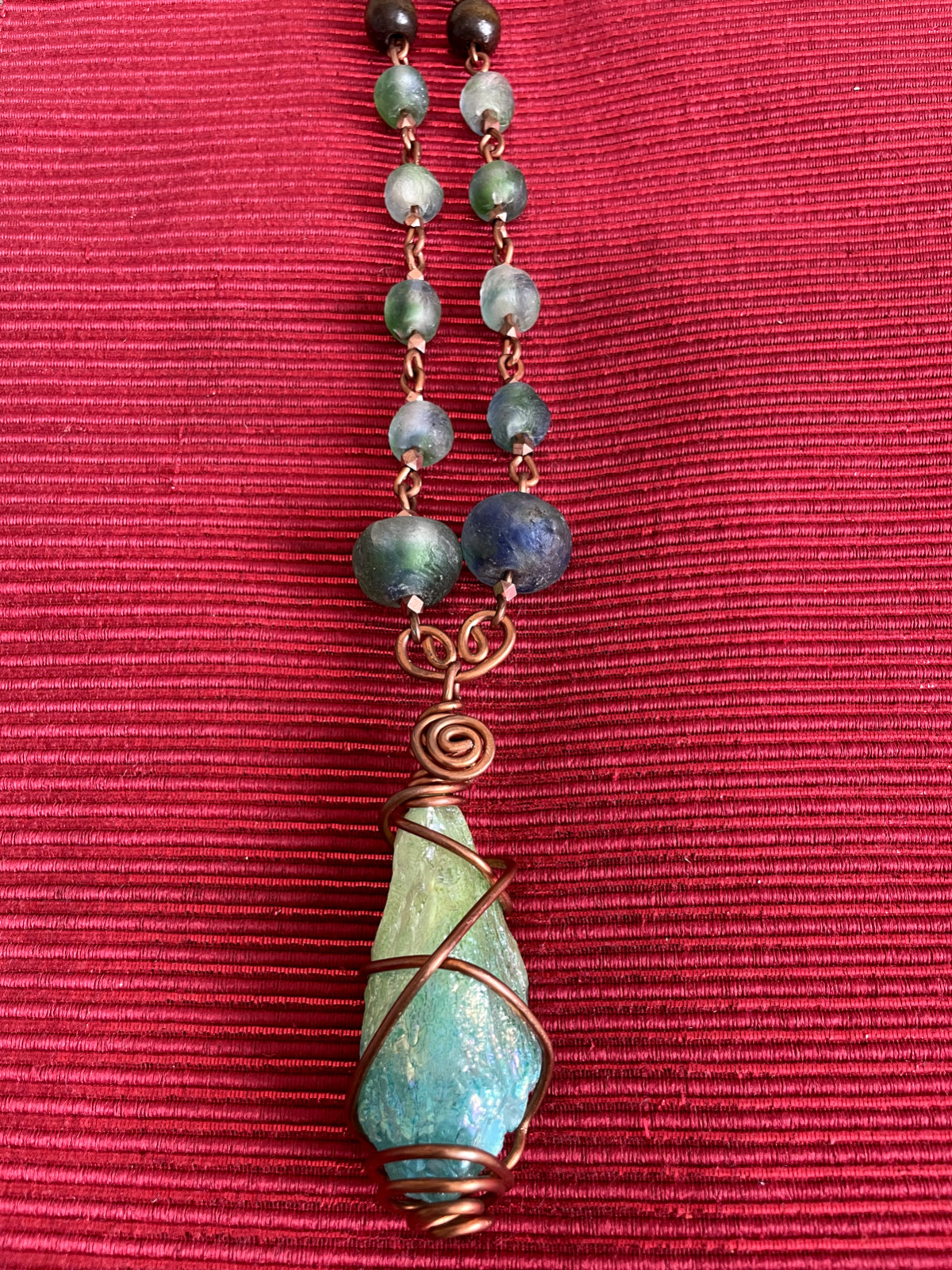Aqua Aura Quartz Necklace w/ Sea Glass Beads Handmade Jewelry