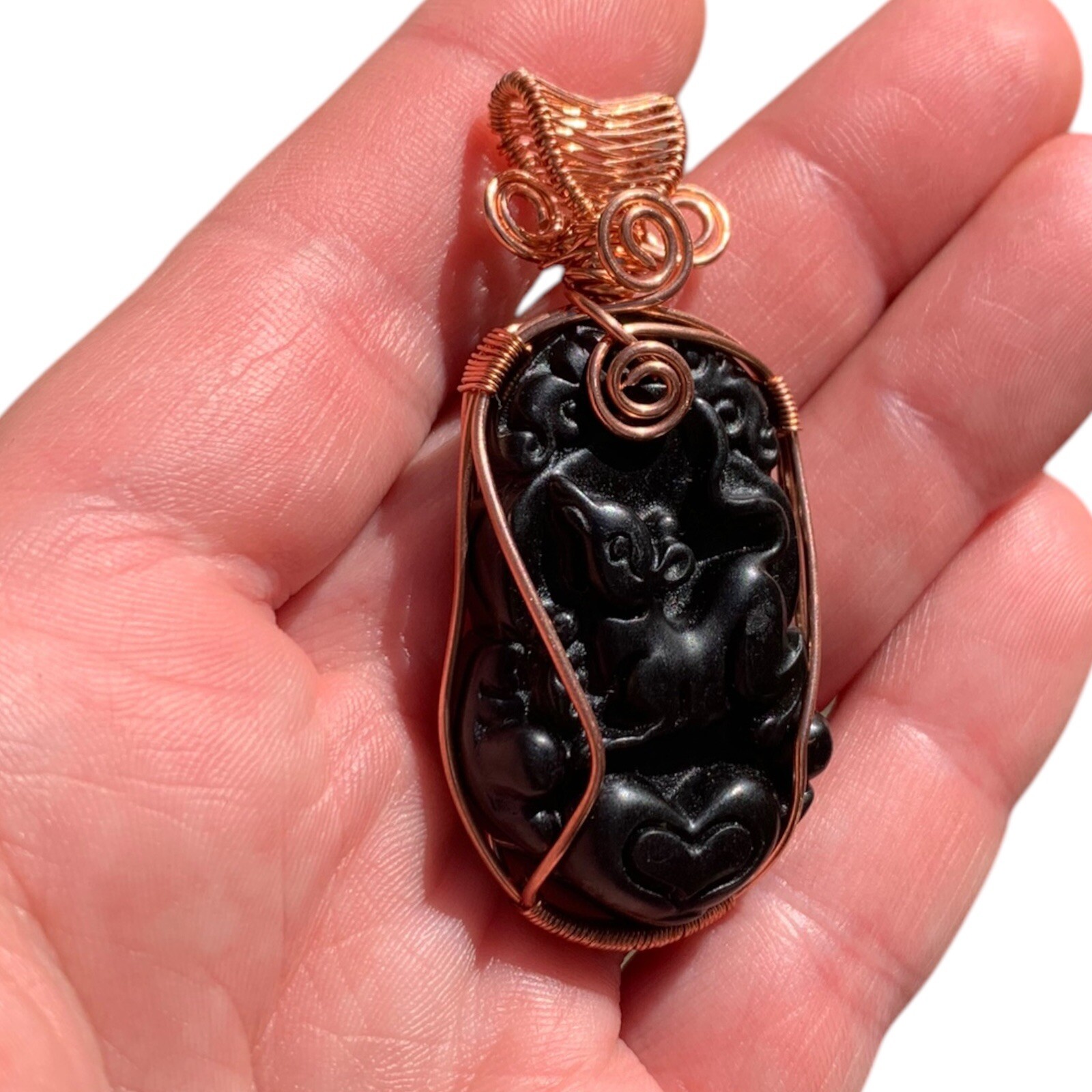 Black Green Jade Necklace Chinese Zodiac Copper Wire Wrap Pendant Animal Jewelry