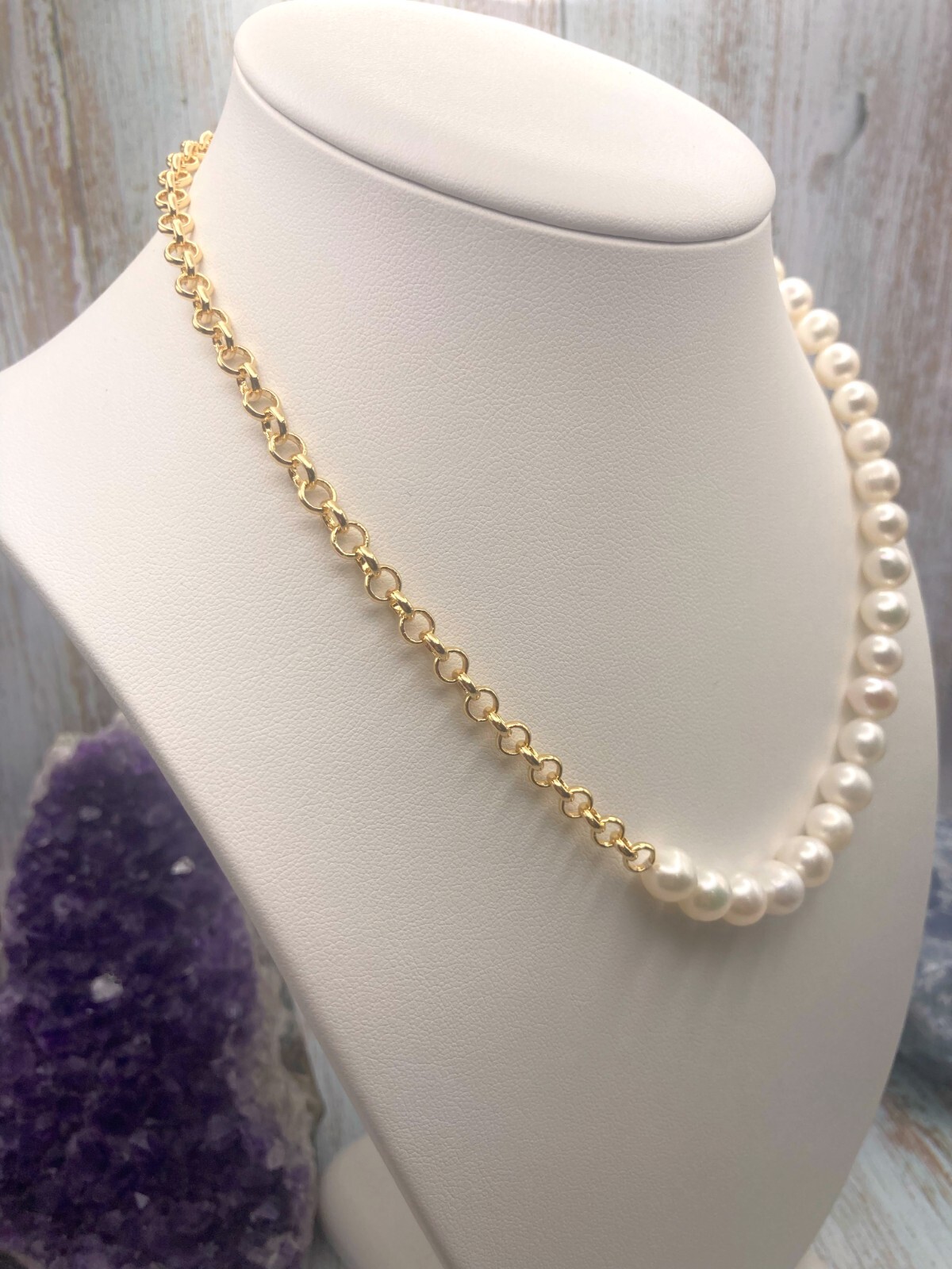 Freshwater Pearl- 24K Gold Filled Rolo Chain Adjustable Necklace