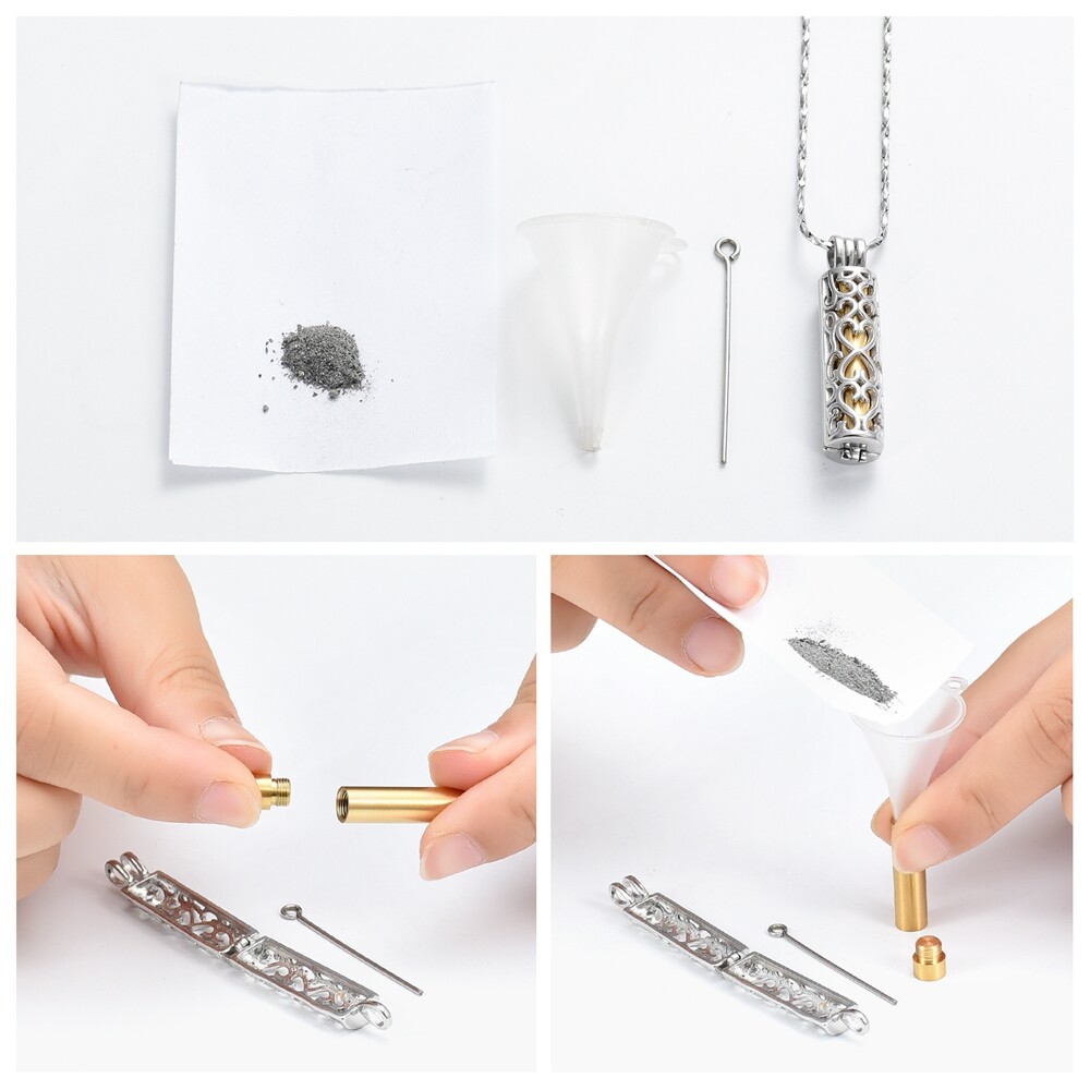 Hollow Cylinder Vial Cremation Urn Pendant Necklace Urn Ashes Cremation Keepsake