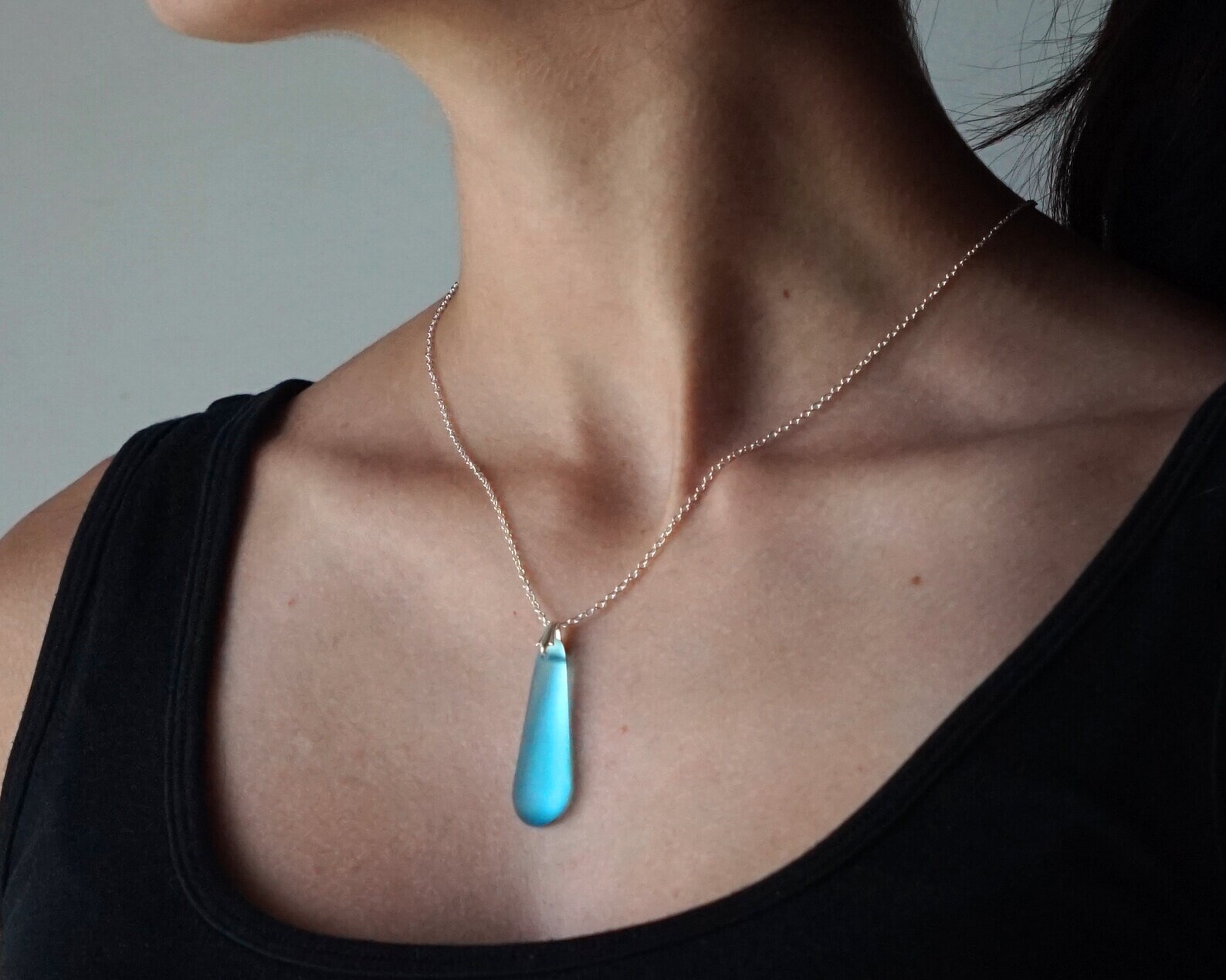 Bombay Sapphire-Handmade Necklace-Recycled Glass-Teardrop Pendant-Blue Glass
