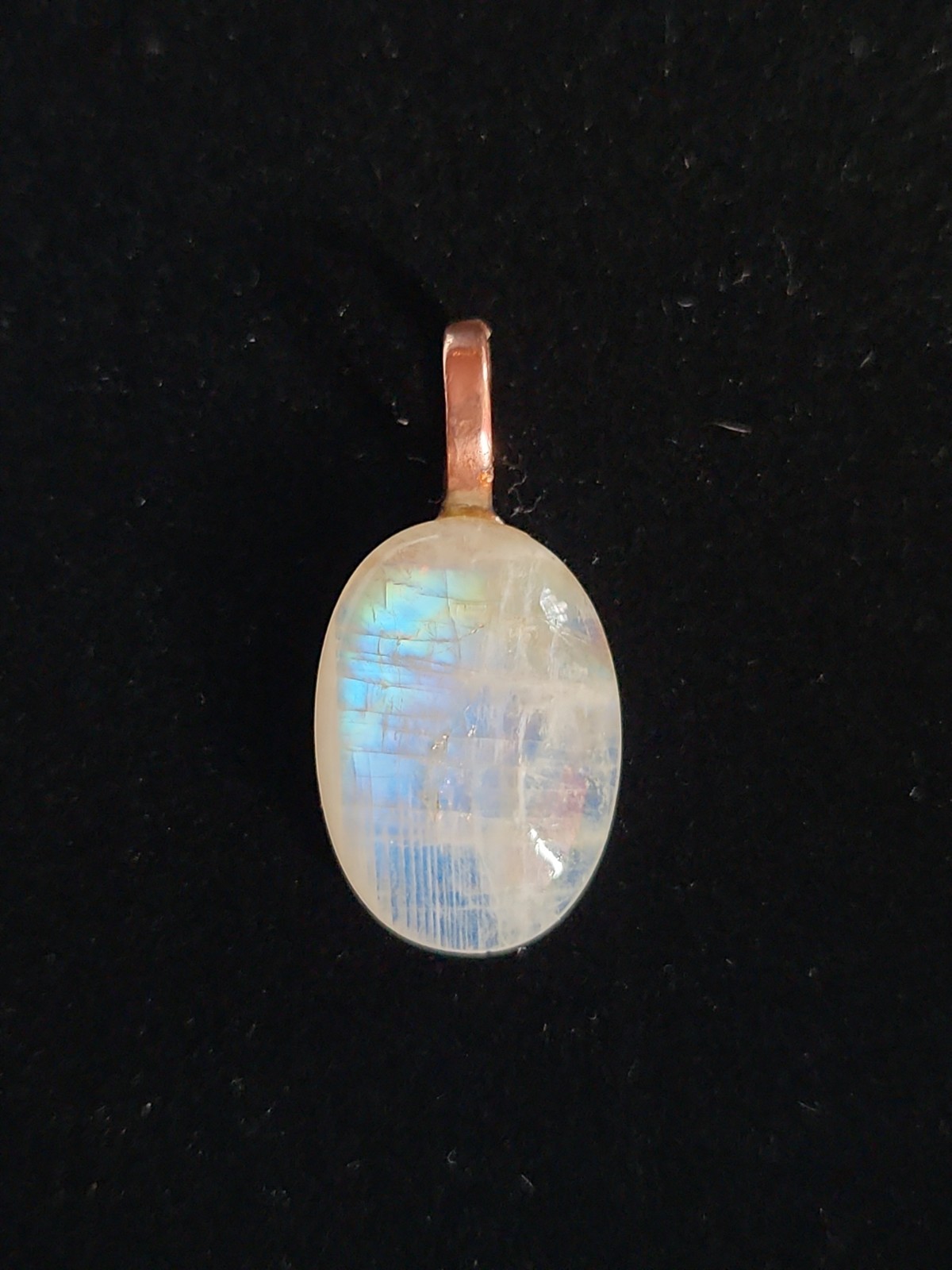 Fancy Colors In A MOONSTONE Gemstone Pendant 1 3/8″ Vintage With Copper Bail