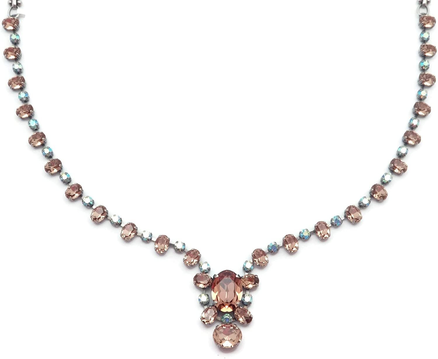 Mariana Moondrops Swarovski Crystal Silver Necklace Brown with Blue AB 216-3