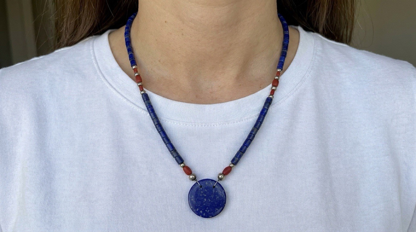 Lapis Lazuli Beaded Necklace With Disc