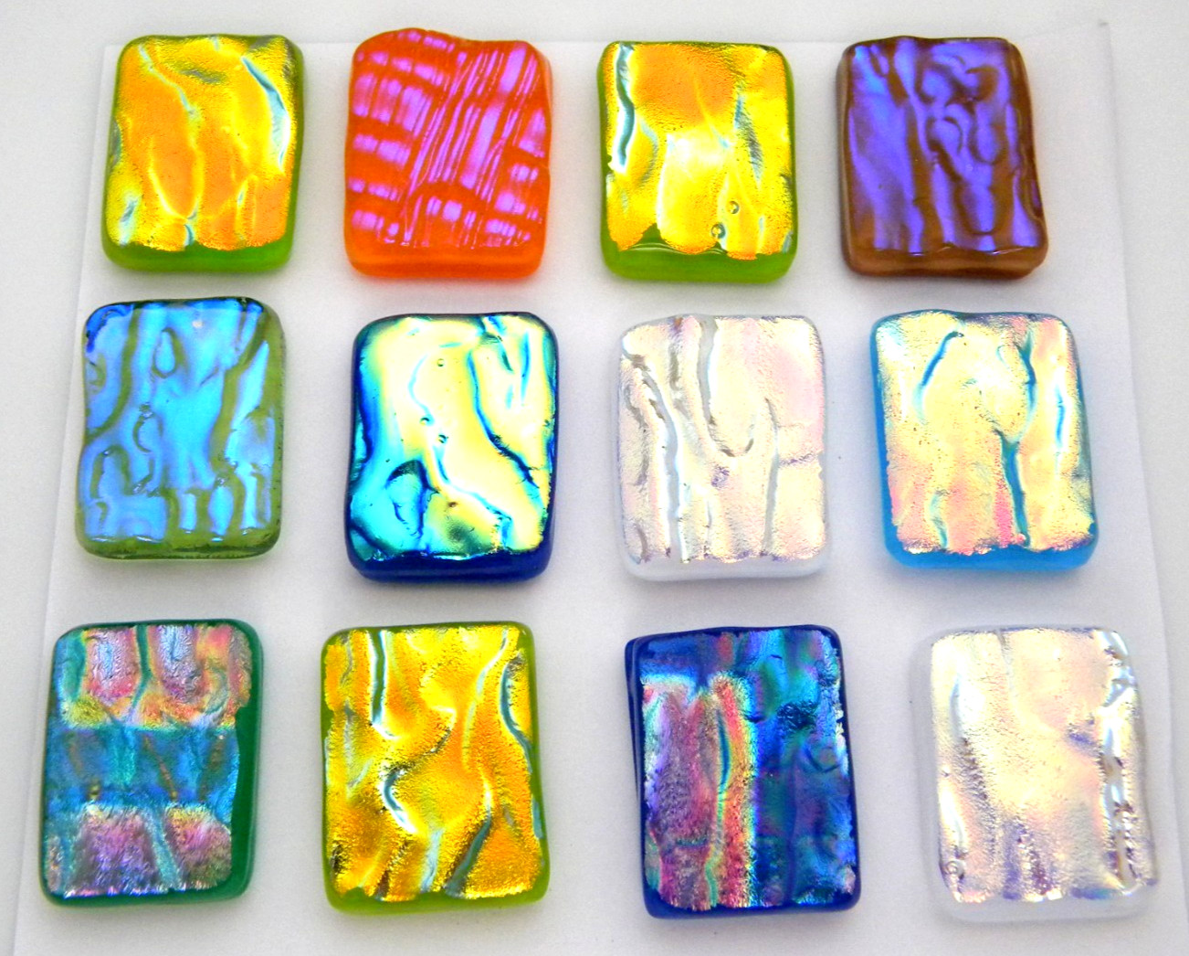 uncapped RECTANGLE Lot of 12 pcs handmade DICHROIC FUSED GLASS (F12) cabs