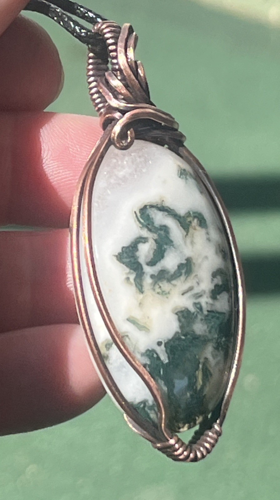 Tree Moss Agate~ Handmade Copper wire wrapped pendant jewelry 12y