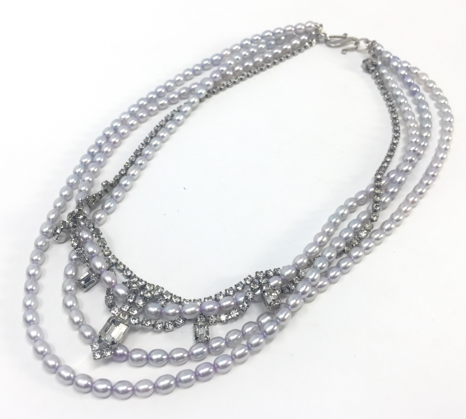 OOAK Artisan Vtg Rhinestone Lavender Purple Freshwater Pearls Necklace Bridal